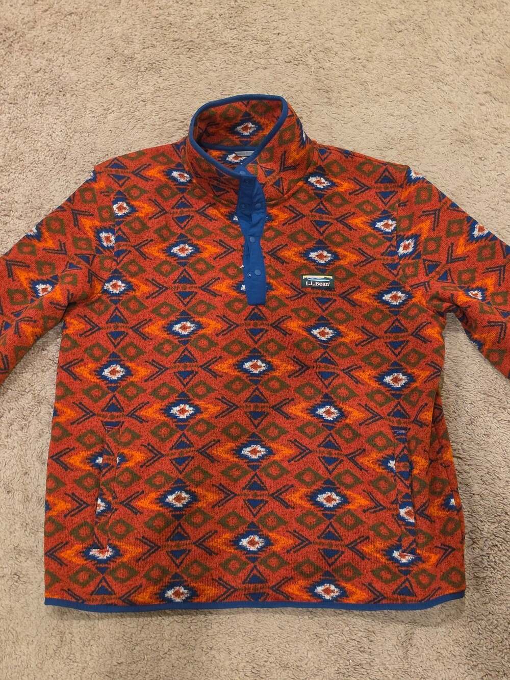 L.L. Bean Slightly Fitted Aztec Print Fleece Snap Pullover